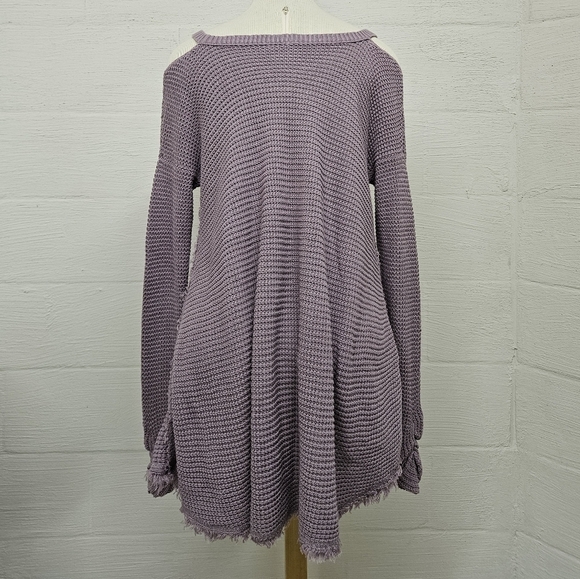 Free People Moonshine Waffle Knit Cold Shoulder Sweater in Lavender Size Medium - Picture 8 of 14